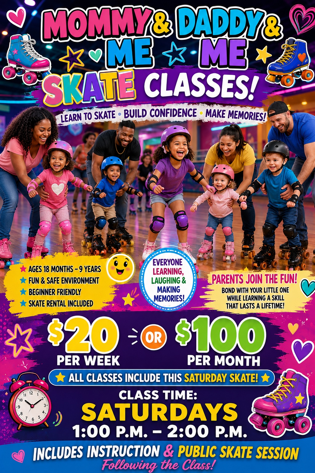 Mommy and Me, Daddy and Me skate classes flyer